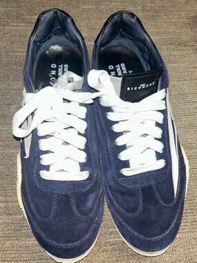 John Richmond Italian Luxury Navy Suede Star Logo Sneaker EU41 / US Mens 8